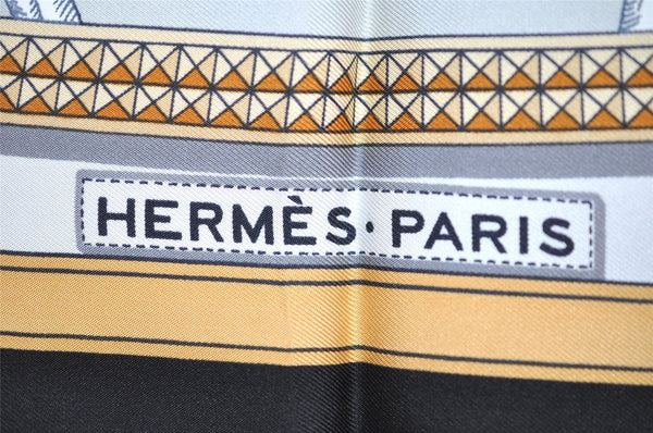 Authentic HERMES Carre 90 Scarf "GRAND APPARAT" Silk Black 1344I