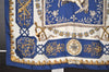 Authentic HERMES Carre 90 Scarf "LVDOVICVS MAGNVS" Silk Blue 1346I