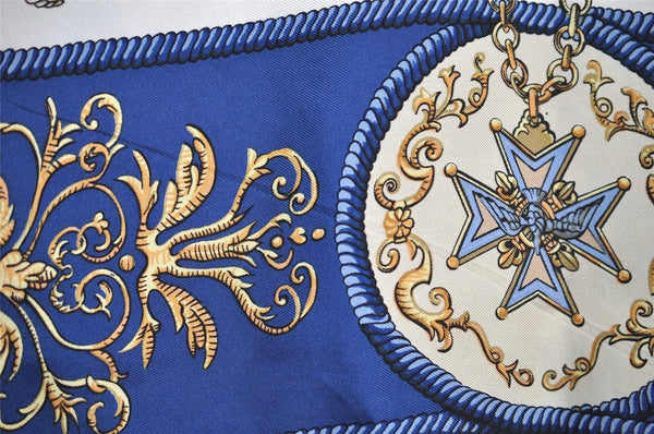 Authentic HERMES Carre 90 Scarf "LVDOVICVS MAGNVS" Silk Blue 1346I