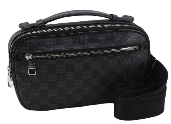Authentic Louis Vuitton Damier Graphite Ambler Waist Body Bag N41289 LV 1347F