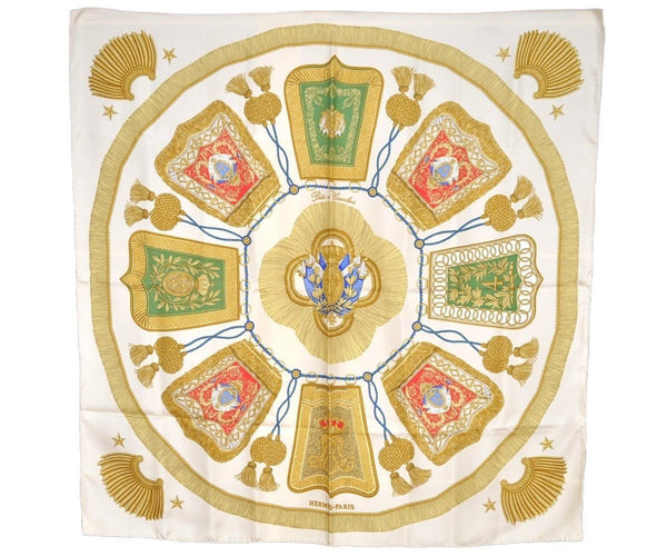 Authentic HERMES Carre 90 Scarf "Poste et Cavalerie" Silk White 1349I