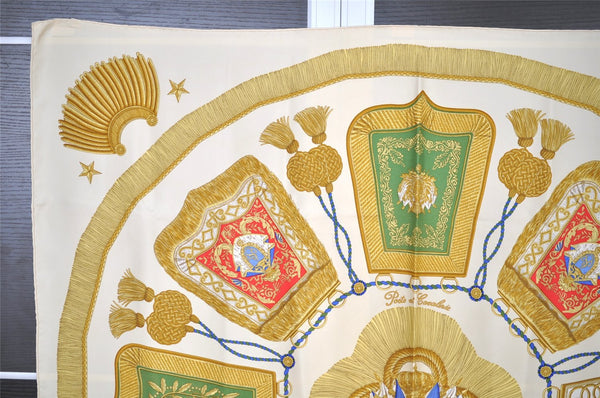 Authentic HERMES Carre 90 Scarf "Poste et Cavalerie" Silk White 1349I