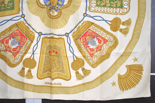 Authentic HERMES Carre 90 Scarf "Poste et Cavalerie" Silk White 1349I