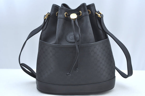 Authentic GUCCI Micro GG PVC Leather Shoulder Cross Body Bag Purse Black 1350H