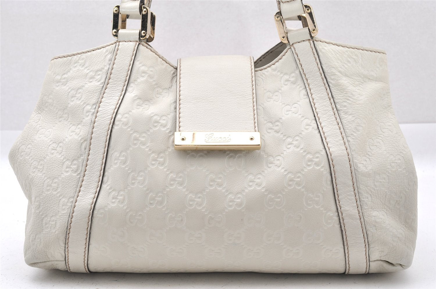 Authentic GUCCI Guccissima Shoulder Hand Tote Bag GG Leather 211937 White 1350I