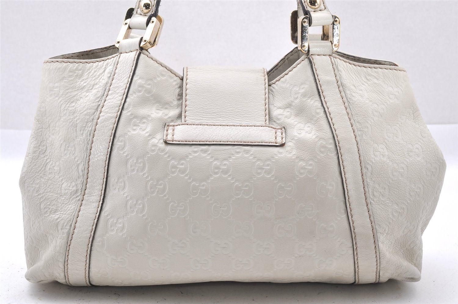 Authentic GUCCI Guccissima Shoulder Hand Tote Bag GG Leather 211937 White 1350I