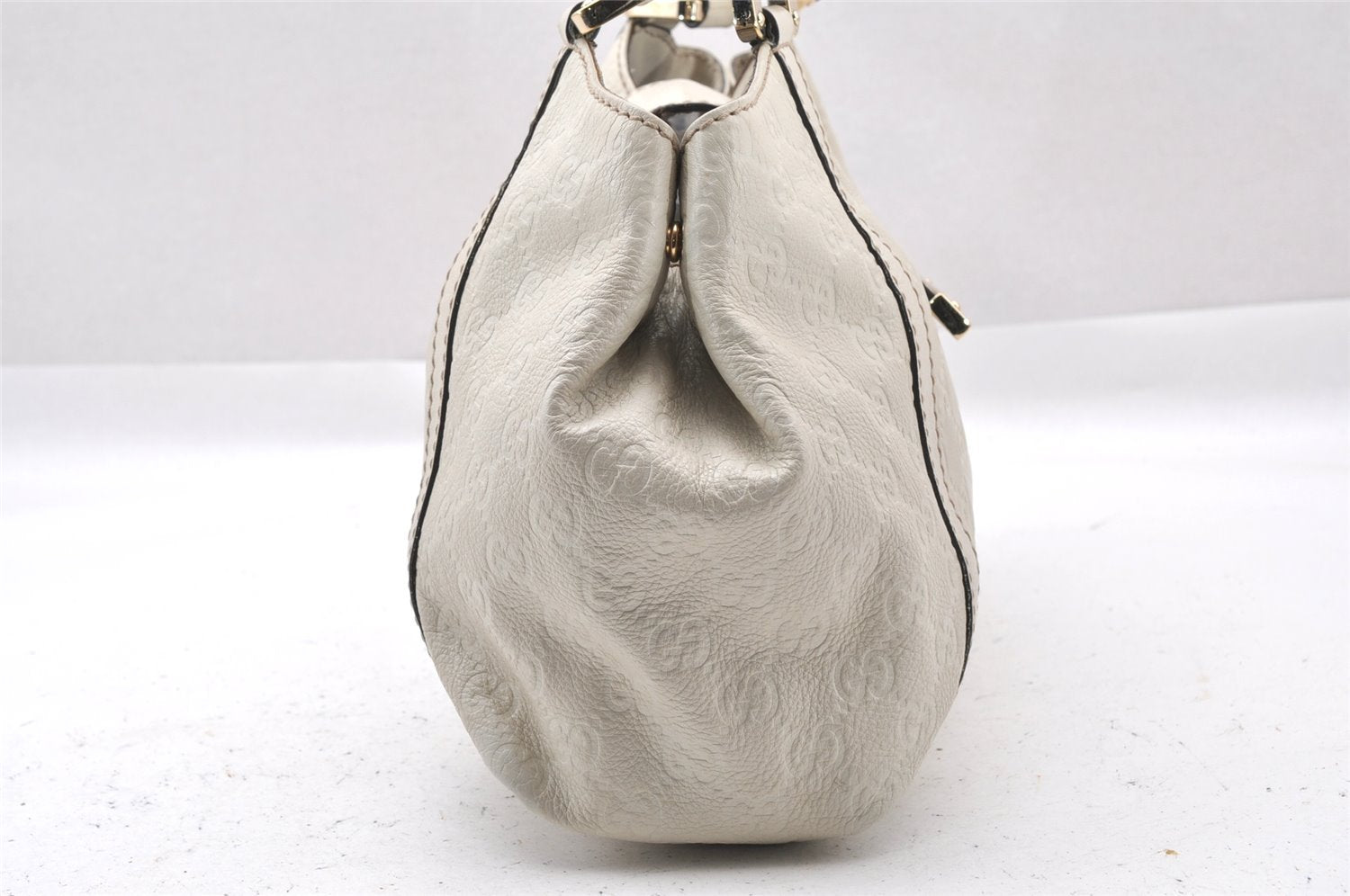 Authentic GUCCI Guccissima Shoulder Hand Tote Bag GG Leather 211937 White 1350I