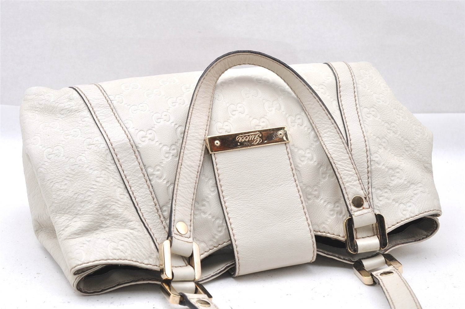 Authentic GUCCI Guccissima Shoulder Hand Tote Bag GG Leather 211937 White 1350I