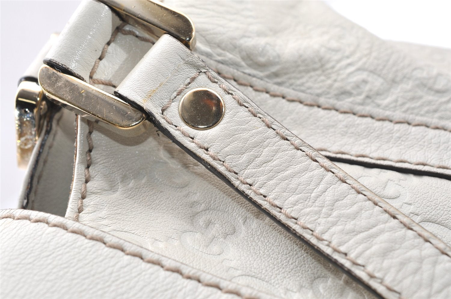 Authentic GUCCI Guccissima Shoulder Hand Tote Bag GG Leather 211937 White 1350I