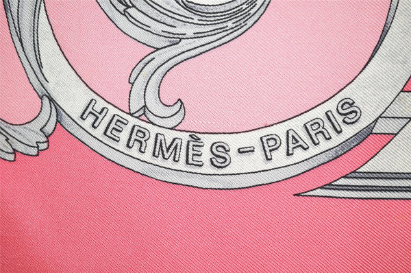 Authentic HERMES Carre 90 Scarf "LES TUILERIES" Silk Pink 1352I