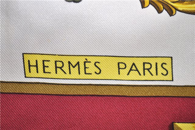 Authentic HERMES Carre 90 Scarf Key Tassel Motif Silk Bordeaux Red 1354D