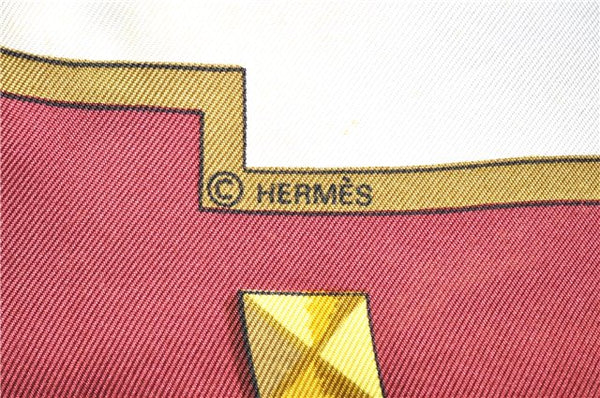 Authentic HERMES Carre 90 Scarf Key Tassel Motif Silk Bordeaux Red 1354D