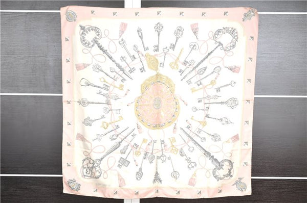 Authentic HERMES Carre 90 Scarf "LES CLES" Silk Pink 1357G