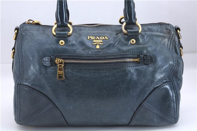 Authentic PRADA Leather Nappa 2Way Shoulder Hand Bag Blue 1358E