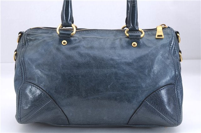 Authentic PRADA Leather Nappa 2Way Shoulder Hand Bag Blue 1358E