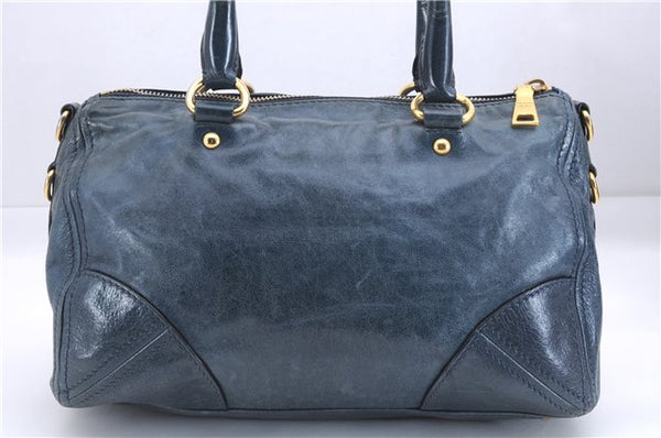 Authentic PRADA Leather Nappa 2Way Shoulder Hand Bag Blue 1358E