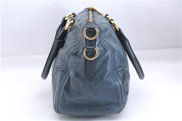 Authentic PRADA Leather Nappa 2Way Shoulder Hand Bag Blue 1358E