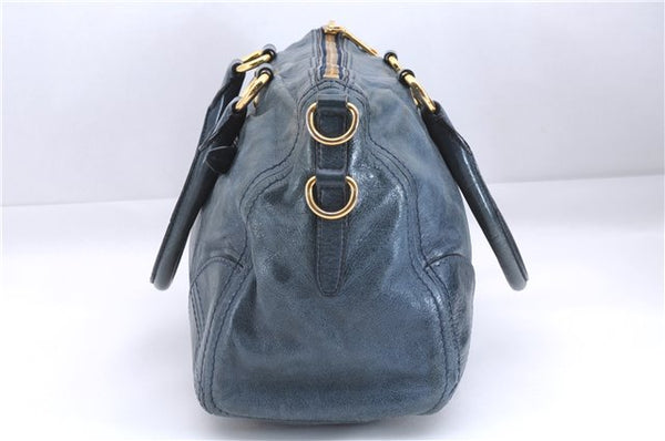 Authentic PRADA Leather Nappa 2Way Shoulder Hand Bag Blue 1358E