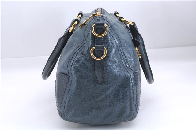 Authentic PRADA Leather Nappa 2Way Shoulder Hand Bag Blue 1358E