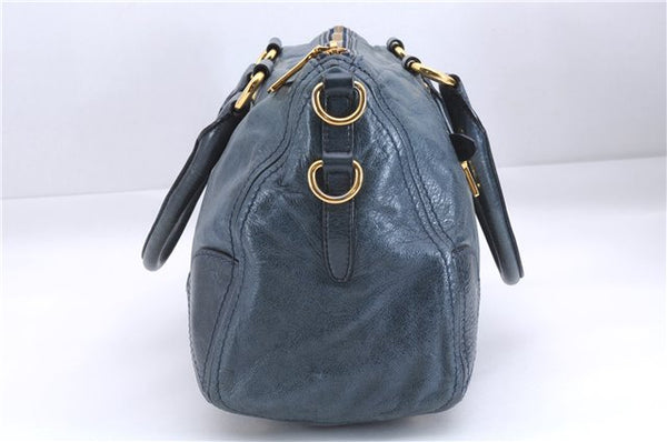 Authentic PRADA Leather Nappa 2Way Shoulder Hand Bag Blue 1358E