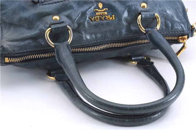 Authentic PRADA Leather Nappa 2Way Shoulder Hand Bag Blue 1358E