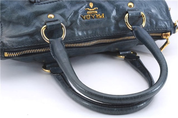 Authentic PRADA Leather Nappa 2Way Shoulder Hand Bag Blue 1358E