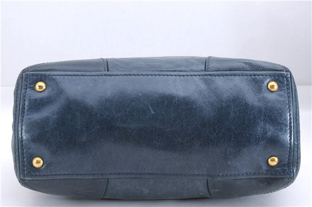 Authentic PRADA Leather Nappa 2Way Shoulder Hand Bag Blue 1358E