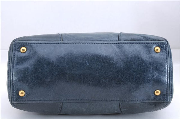 Authentic PRADA Leather Nappa 2Way Shoulder Hand Bag Blue 1358E