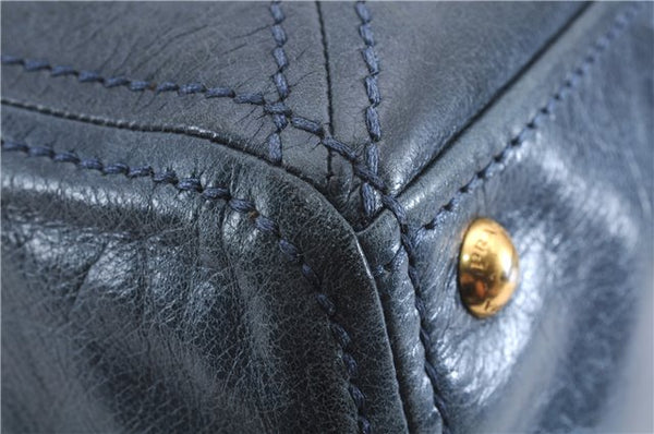 Authentic PRADA Leather Nappa 2Way Shoulder Hand Bag Blue 1358E