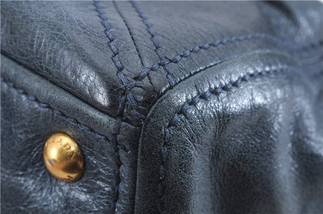 Authentic PRADA Leather Nappa 2Way Shoulder Hand Bag Blue 1358E