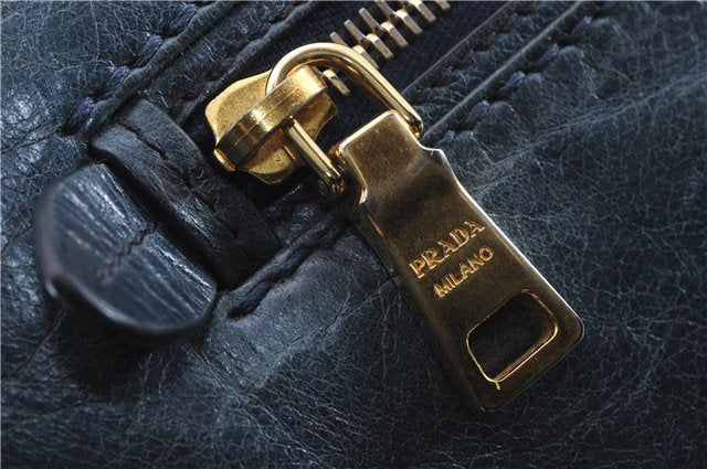 Authentic PRADA Leather Nappa 2Way Shoulder Hand Bag Blue 1358E