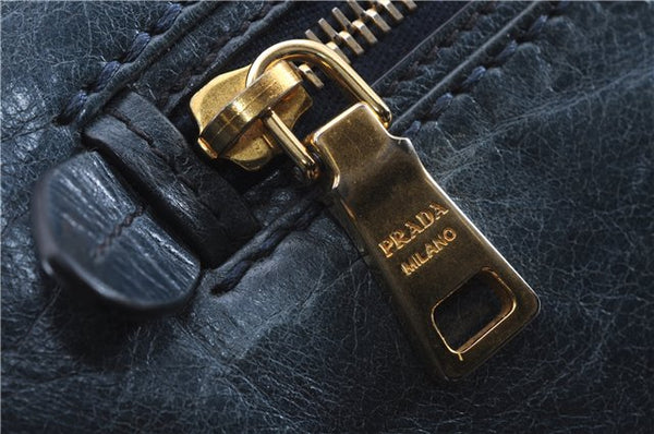 Authentic PRADA Leather Nappa 2Way Shoulder Hand Bag Blue 1358E