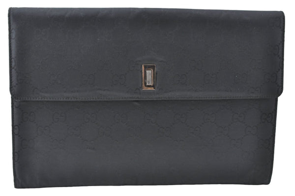 Authentic GUCCI Documents Case Purse GG Nylon Leather Black 1360C