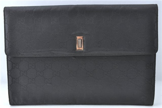 Authentic GUCCI Documents Case Purse GG Nylon Leather Black 1360C