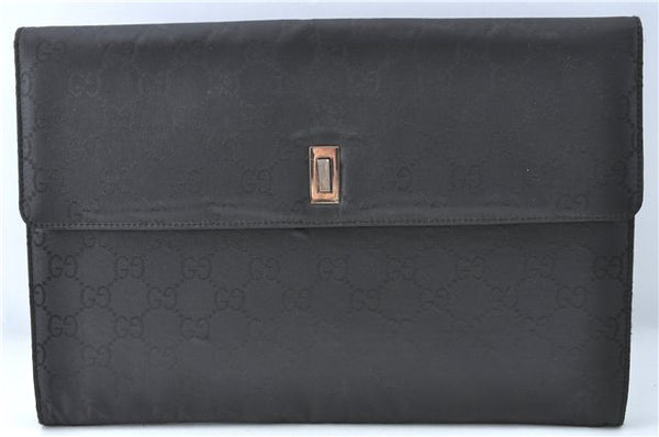 Authentic GUCCI Documents Case Purse GG Nylon Leather Black 1360C