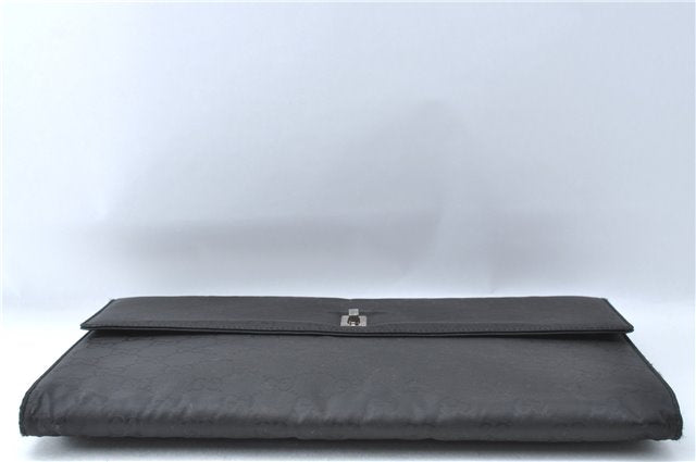 Authentic GUCCI Documents Case Purse GG Nylon Leather Black 1360C