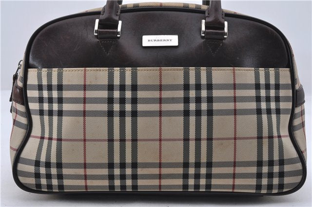 Authentic BURBERRY Vintage Nova Check Canvas Leather Hand Bag Purse Beige 1363D