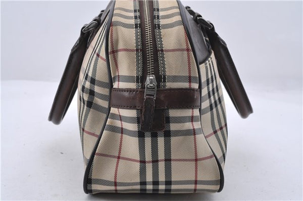 Authentic BURBERRY Vintage Nova Check Canvas Leather Hand Bag Purse Beige 1363D