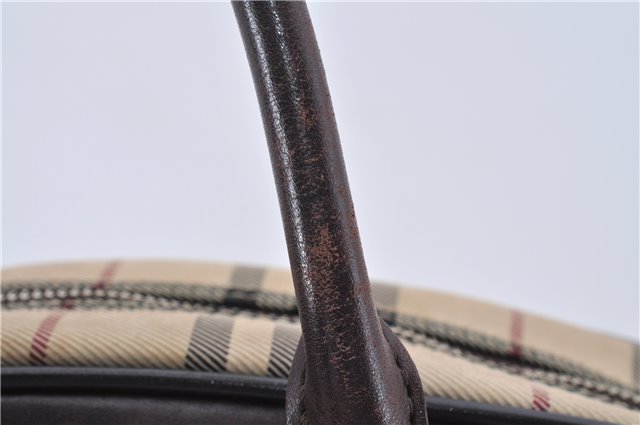 Authentic BURBERRY Vintage Nova Check Canvas Leather Hand Bag Purse Beige 1363D