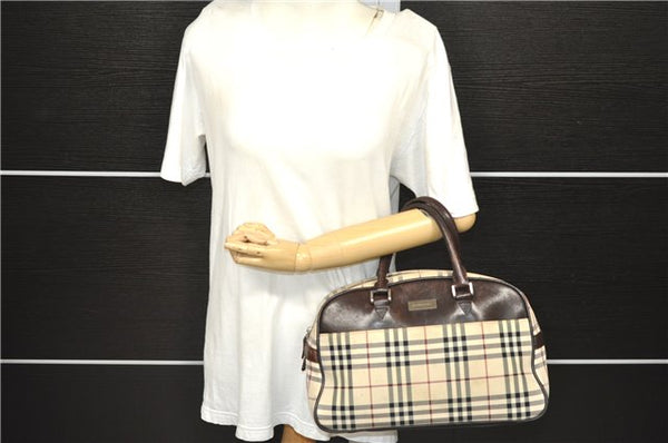 Authentic BURBERRY Vintage Nova Check Canvas Leather Hand Bag Purse Beige 1363D