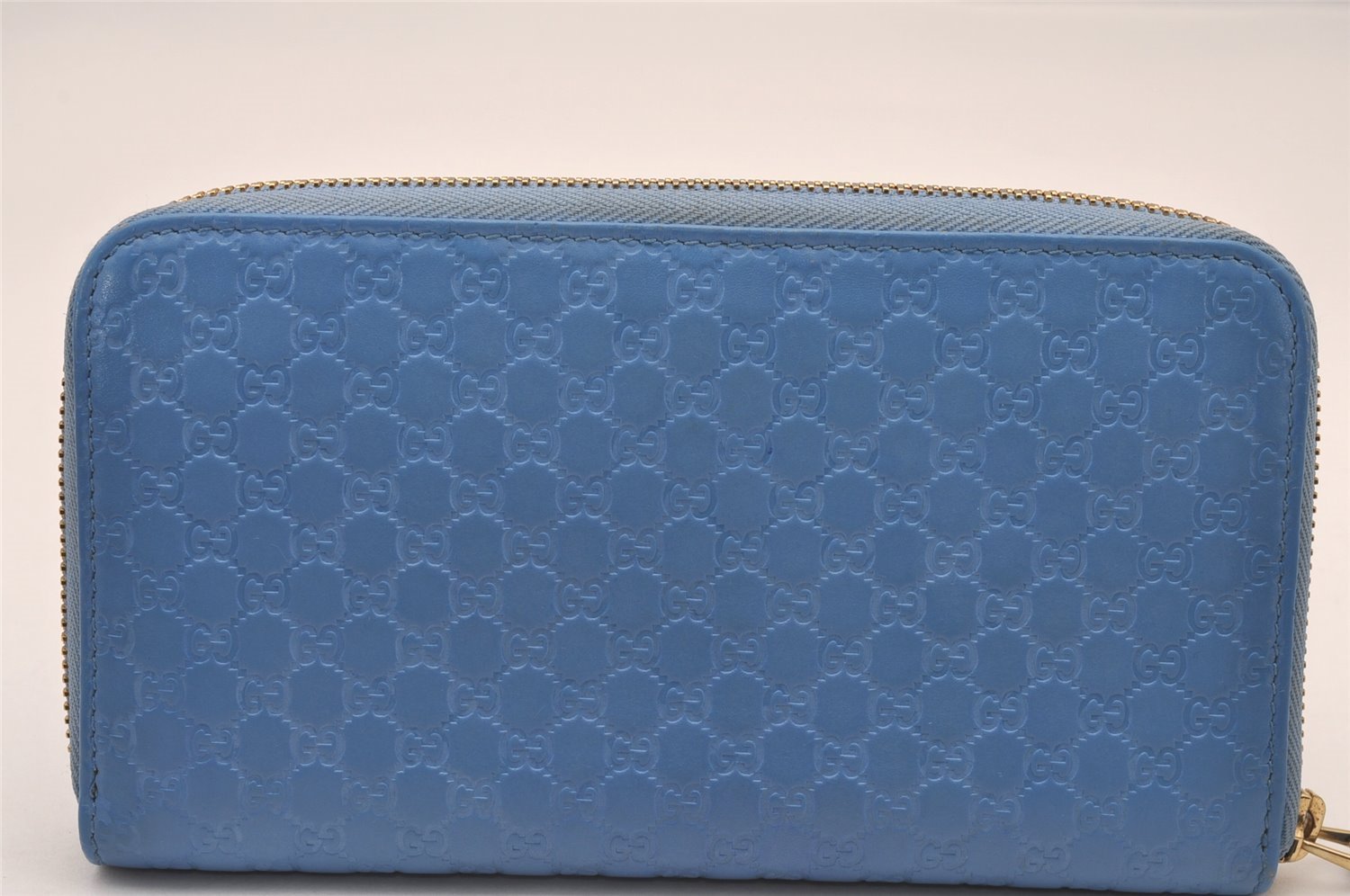 Authentic GUCCI Micro Guccissima GG Leather Long Wallet 449391 Light Blue 1363I