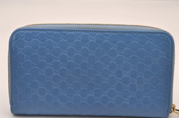 Authentic GUCCI Micro Guccissima GG Leather Long Wallet 449391 Light Blue 1363I