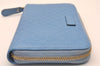 Authentic GUCCI Micro Guccissima GG Leather Long Wallet 449391 Light Blue 1363I