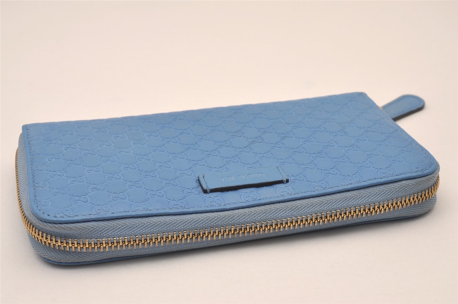 Authentic GUCCI Micro Guccissima GG Leather Long Wallet 449391 Light Blue 1363I