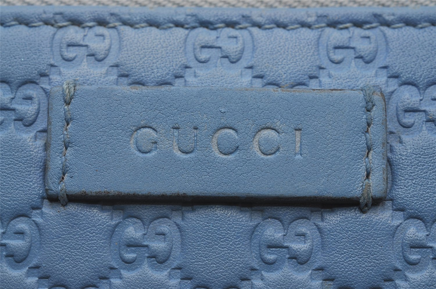 Authentic GUCCI Micro Guccissima GG Leather Long Wallet 449391 Light Blue 1363I