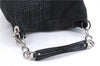 Authentic Christian Dior Mesh Design Chain Shoulder Tote Bag Leather Black 1365E