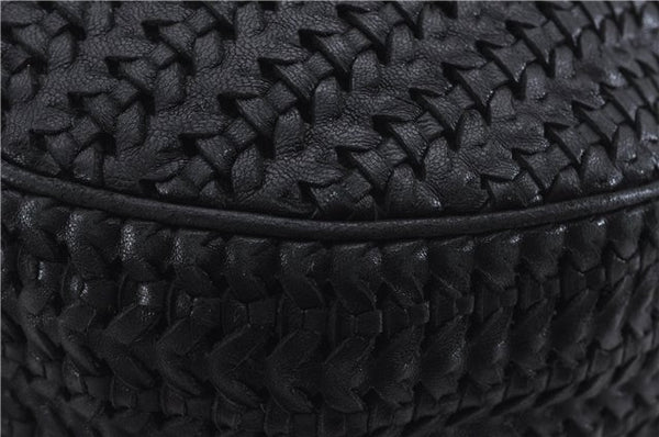 Authentic Christian Dior Mesh Design Chain Shoulder Tote Bag Leather Black 1365E