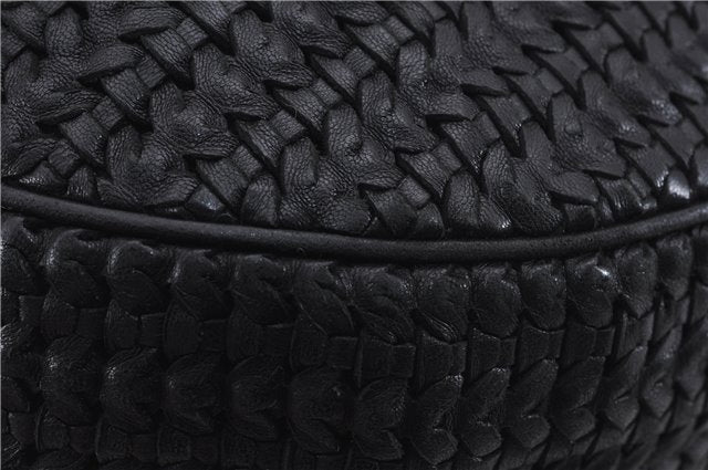 Authentic Christian Dior Mesh Design Chain Shoulder Tote Bag Leather Black 1365E