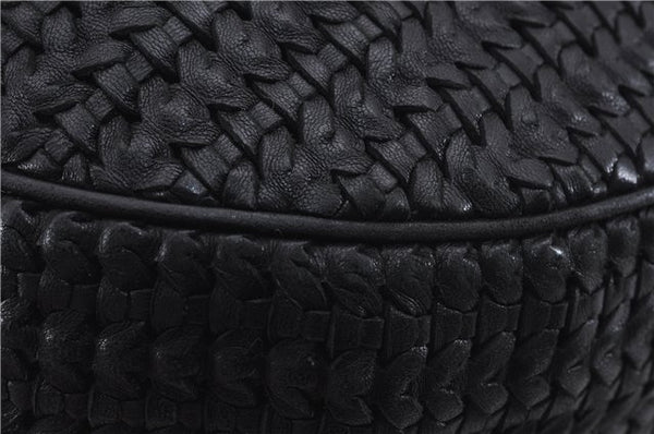 Authentic Christian Dior Mesh Design Chain Shoulder Tote Bag Leather Black 1365E