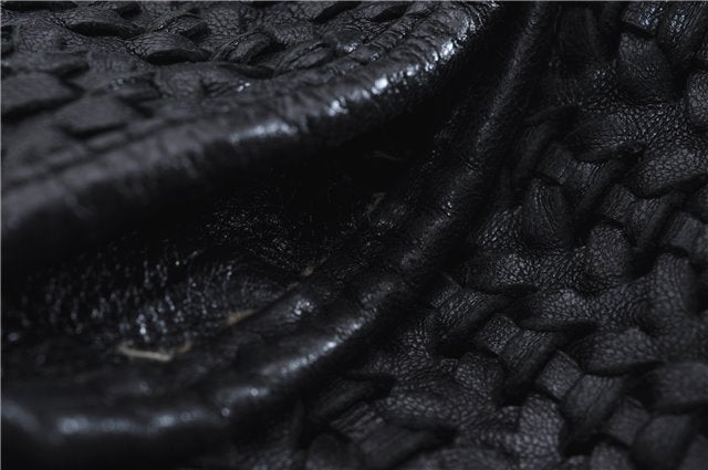 Authentic Christian Dior Mesh Design Chain Shoulder Tote Bag Leather Black 1365E